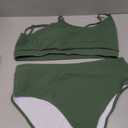 Lilosy High Waisted Tummy Control Ribbed Bikini Crop Top Brazilian Swimsuit Set 2 Piece (XX-Large, Green)
