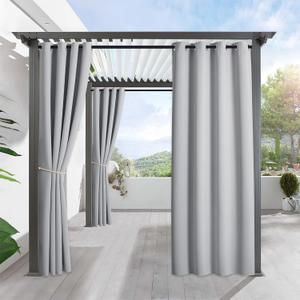 RYB HOME Outdoor Curtains for Patio - Blackout Waterproof Indoor Outdoor Solar Curtains for Gazebo Bed Balcony Yard Screen Porch Window, 52 inch Width x 84 inch Length, 1 Panel, Light Grey