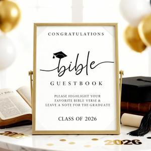 Yookeer 8.9 x 6.9 Inch Graduation Bible Guestbook Class of 2026 Graduation Christian Gift Gold Guestbook Decorations Floating Picture Frame Grad Sign Table Decor Graduate Party Supplies