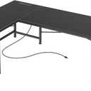 Huuger 55 Inch L Shaped Desk with Fabric Drawers, Reversible Computer Gaming Desk with Power Outlets and USB-C Port, Adjustable Side Storage Shelves, for Work Study Corner Home Office, Black