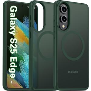 Oterkin Magnetic for Samsung Galaxy S25 Edge Case Matte, S25 Edge Phone Case Compatible with MagSafe Frosted Translucent Shockproof Anti-Scratch Slim Fit Case Military Grade Protection (Dark Green)