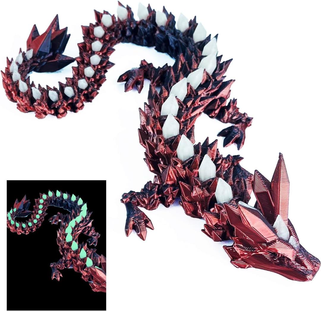 1 Pc 3D Printed Glow-in-The-Dark Lava Crystal Dragon Decoration, Glow-in-The-Dark 3D Printed Animal Model, for Home Office Decor Executive Desk OrnamentsFire Black (Red)