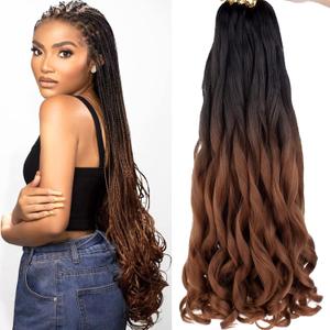 COOKOO 22 Inch 9 Packs Ombre Brown Spiral Loose French Curls Braiding Hair Bouncy Braids Hair Precurled Spanish Curls Synthetic Braiding Hair Extentions for Black Women 1B/30#