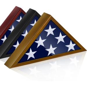 Glass Front Flag Display Case for 5' x 9.5' Folded Burial Flag, Brown Solid Wood Frame, Wall Mount Military Flag Box Display Case for Veterans