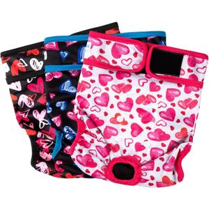 Paw Legend Washable Reusable Female Dog Period Diapers for Heat Doggie Puppy Diapers for Female Dogs (3 Pack,X-Small) (X-Small (8"-11.5" Waist), Heart Design)
