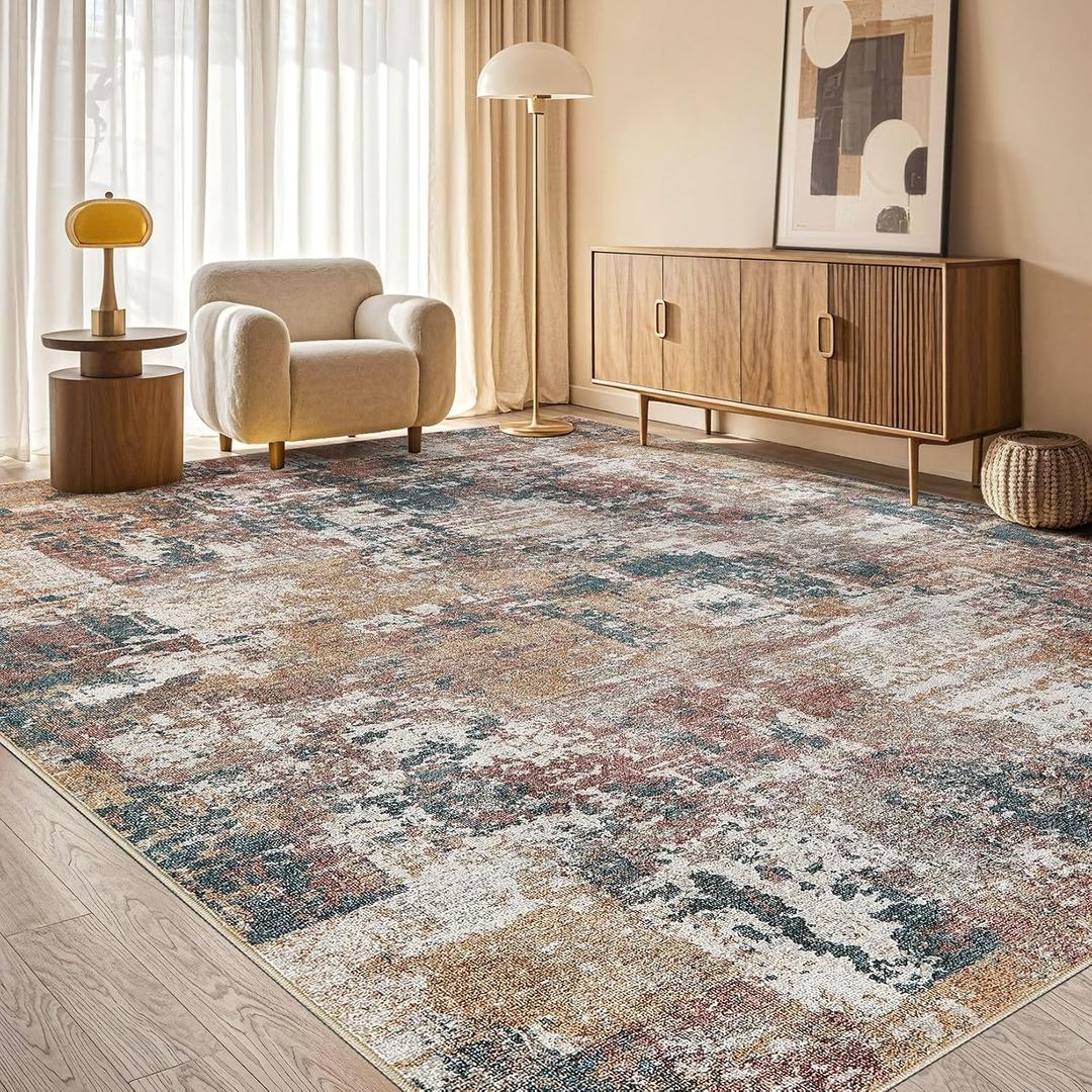 Tortania Washable 6x9 Area Rug for Living Room: Modern Abstract Neutral Large Soft Thin Rugs - Non Slip Indoor Carpet for Bedroom Dining Room Office Nursery Home Floor Decoration - Colorful Multi