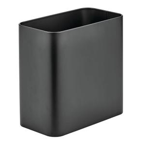 mDesign Small Metal 2.4 Gallon/9 Liter Can Wastebasket Garbage Bin for Bathroom, Slim Rubbish Waste Bin Trashcans - Mirri Collection - Black (Pack of 1)