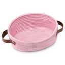 ABenkle Mini Woven Cotton Rope Storage Basket - Oval Decorative Shelf Gift Basket for Nursery, Empty - 9.4" x 5.9" x 3.9 (Pink)