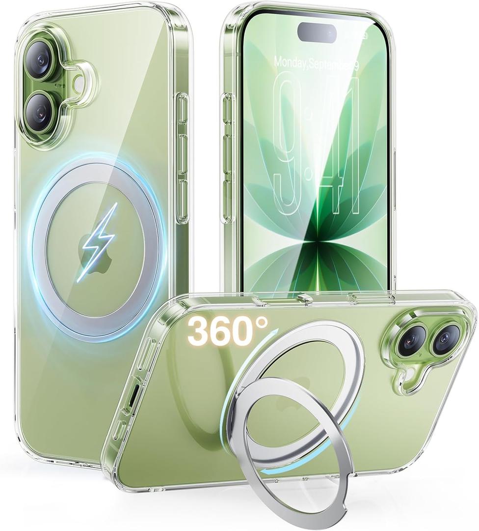 SMARTDEVIL Magnetic Stand for iPhone 17 Case,[Built-in Invisible Kickstand][Compatible with MagSafe] [Military Grade Shockproof] 360 Magnetic Stand Phone Case, Clear