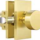 Satin Brass Door Knobs, Privacy Door Knob, Brushed Gold Door Knobs Interior, Rectangular Modern Door Knob for Bedroom, Bathroom, Study, Office