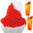 Potchen 50 Pcs Plastic Straws Disposable Drinking Straw Bulk for Summer Hawaii Game Fruit Party Supplies(Red,White,Christmas Hat)