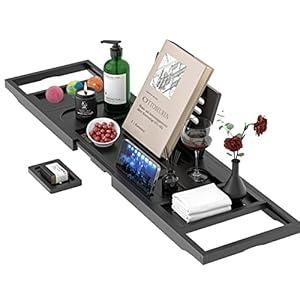 Yirilan Bathtub Tray, Expandable Bath Tray for Tub for Books, Tablets & Wine Glasses for Home Spa, Bathroom Accessories & Gifts
