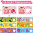 28 Packs Valentine Mochi Squishy Toys with Valentine Cards Animal Squishies for Kids Valentines Day Gift Exchange Classroom Prizes Valentine Party Favors Supplies