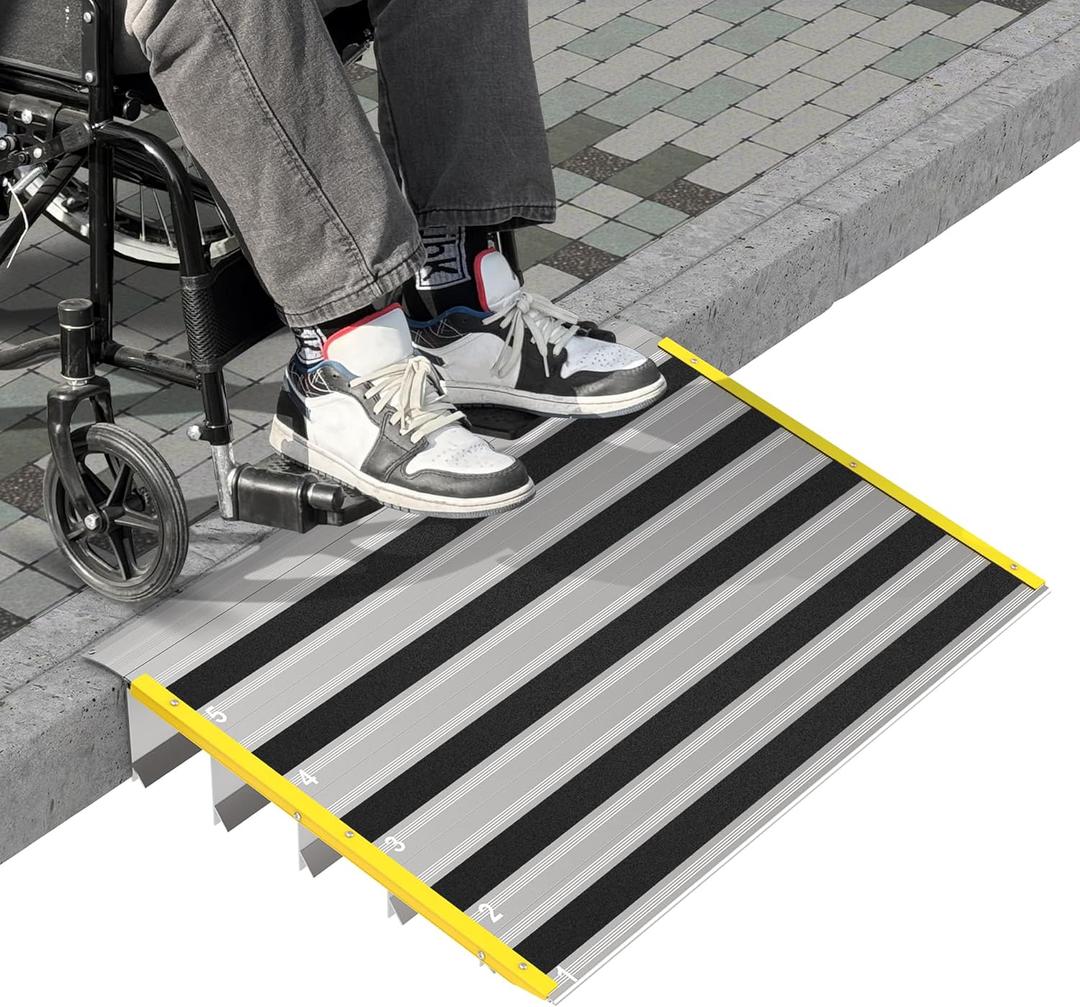 5" Rise Door Threshold Ramps for Doorways, Stable Yellow Edge, Aluminum Wheelchair Ramp for Home Steps, Adjustable Modular Entry Ramp for Scooters, Power Chairs, 880LBS Load Capacity