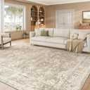 Madane 8x10 Area Rugs for Living Room, Machine Washable Vintage Rug with Anti-Slip Backing, Soft Floral Print Large Rugs, Foldable Thin Area Rug for Bedroom Dining Room (8 x 10, Brown/Sand)