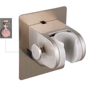 GwernKB Handheld Shower Head Holder with 2 Hanger Hooks,Strong Adhesive&Waterproof No Drilling Wall Mount Shower Bracket for RV and Kids&Elders,Install Any Height&Fix Firmly,Brushed Nickel