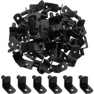 60Pcs 1/4" Black Plated Steel L-Shelf Support Pegs with Hole Kit, L-Shaped Cabinet Shelf Support Pegs Assortment for Bookshelf (Black)
