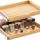 Menkxi 2 Set Pull out Tray Cabinet Organizer Wooden Pull Drawers storage Slide out Pantry Shelf for Base Cabinet Kitchen Gentle Close Fully Assembled Accessories (Wood Color,30'' X 21'' X 3")