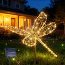 Lomotech Solar Garden Lights - 18" 240 Leds Foldable Outdoor Dragonfly Garden Decor, Waterproof Larger Outdoor Solar Lights with Iron for Garden Patio Yard Lawn Pathway Decorations (Warm White)