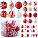 36ct Christmas Ball Ornaments Sets, Red & White Shatterproof Balls for Christmas Tree Decorations Assorted Shapes and Sizes Hanging Ball for Holiday Festival and Party Decoration (Red White)