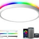 TALOYA 18 Inch Flush Mount Light Fixture Led,Compatible with Alexa Google Assistant Smart Life App,Sleek Round Ceiling Fixture,36+4W Main Light and RGB Night Light Adjustable,Enabled by 2.4G Wi-Fi (White)