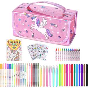 nasominako Washable Scented Markers Set for Kids - Unicorn Coloring Art Supplies Set for Kids Ages 4-8 Birthday Gifts for 4-8 Year Old girls Unicorn Pencil Case 54 PCS