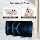 Case for iPhone 12 Pro Silicone Phone Case with Strap for Women Girls Cute Floral Flowers Pattern, Adjustable Soft Finger Strap Kickstand Protective Cover, Floral