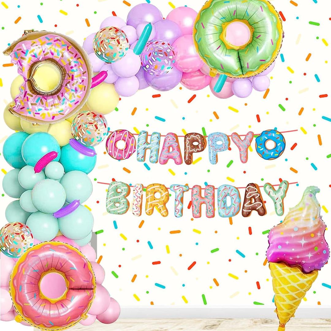 Donut Sweet Balloon Garland Arch Kit, Donut Party Supplies Sets Multi Color Donut Shaped Balloons for Wedding Donut Themed Birthday Party Photo Props