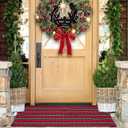 Christmas Red and Black Plaid Rug 27.5 x 43 Inches, Hand-Woven Indoor/Outdoor Layered Cotton Blend Buffalo Plaid Rug, Washable Front Door Mat, Perfect for Porch, Living Room, Entryway