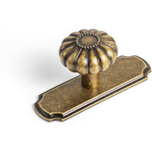 Set of 6 - Elegant Vintage Bloom Antique Brass Cabinet Knobs with Backplate, Drawer Pulls for Kitchen, Dresser Cabinet Hardware for Bedroom, 1-1/4 Inches Diameter Handles