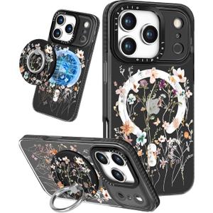 Lotadilo Case for iPhone 17 Pro Max Case Compatible with Magsafe Ring Holder Stand - for Women Dried Flower Design TPU Phone Cover for Girls Girly Funny Fashion