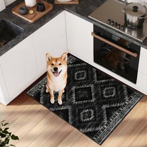 Area Rug 2x3 Rug Machine Washable Non-Slip Low Pile Print Pattern Western Rug for Living Room Bedroom Entryway Tribal Series-Black