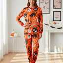 IFFEI Family Matching Halloween Pajamas Sets Long Sleeve 2 Piece Pjs Funny Sleepwear Jammies (Small, Orange)