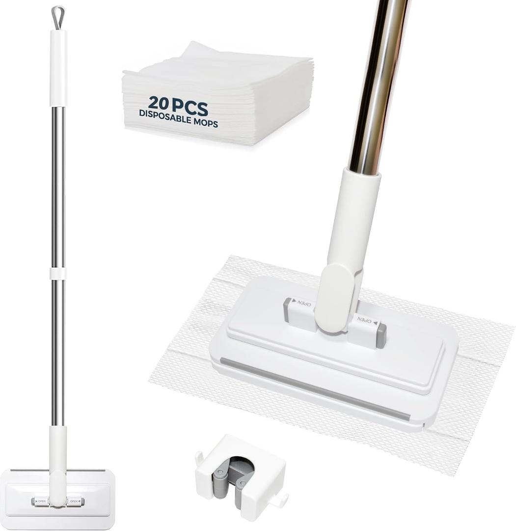 Snap Grip Mini Mop with 50Inch Handle, Zero-Touch Cloth Change