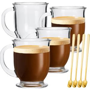Glass Mugs, 4 Pack 15 Oz Clear Large Mugs With Handles for Hot and Cold Drinks, Perfect for Coffee, Latte, Cappuccinos, Tea and More