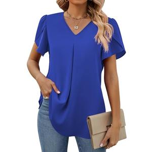 Funlingo Women's Summer Dressy Chiffon Blouses Plus Size Ladies Business Casual Tops 2025 Flowy Petal Sleeve Curved Hem Trendy Work Attire Royal Blue 2XL Funlingo Women's Summer Dressy Chiffon Blouses Plus Size Ladies Business Casual Tops 2025 Flowy Petal Sleeve Curved Hem Trendy Work Attire Royal Blue 2XL