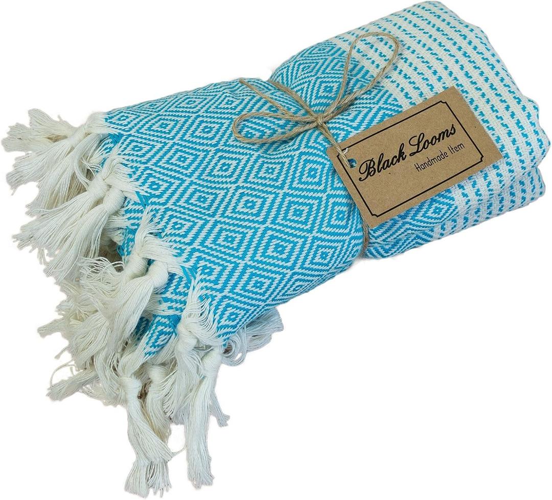 100% Cotton Mariposa Peshtemal Towels Turkish Beach Towels (Turquoise)