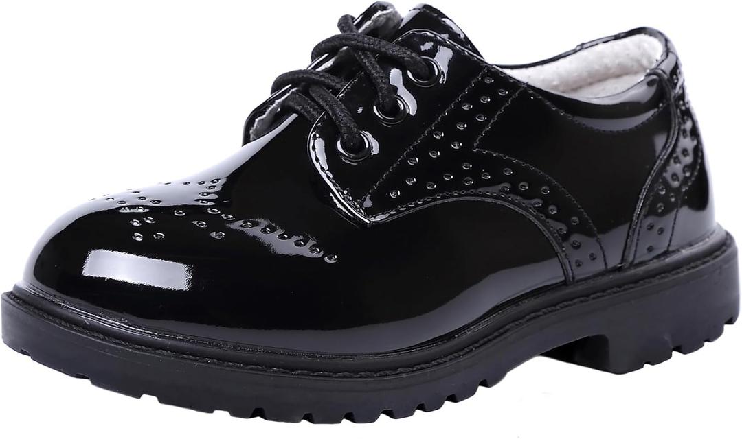 DADAWEN Children's Boy's Girl's Lace-Up School Uniform Shoes Comfort Oxford Dress Shoes, Black, Size: 8 Toddler