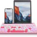HUO JI Wireless Keyboard Multi-Device, Bluetooth and 2.4G Dual Mode for iPad, Switch to 3 Devices for Tablet, iPhone, PC, Smart TV, Cellphone, iOS Android Windows, Pink