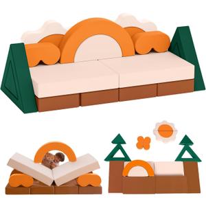 Erament 18PCS Modular Kids Play Couch - Junlge Theme Toddler Couch Building Fort, Convertible Sofa Multifunctional Kids Sofa, Toddler Baby Playroom/Bedroom Furniture for Playing, Sleeping