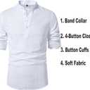 Cotton Linen Shirts for Men Lightweight Casual Long Sleeve Henley Beach Hawaiian Tops (White, XS)