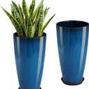 QCQHDU 21 inch Tall Planters for Outdoor & Indoor Plants, Set of 2 Large Outdoor Planters with Drainage Hole for Front Porch, Patio, Garden, Home Decor, Blue