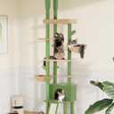 Aechonow Cat Tree Floor to Ceiling with 18.9in Big Perch Bed and Condo for Large Adult Cats, 86in-108in Heavy Duty Cat Tower for Indoor Cat Pet, Cactus Green