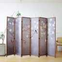 Furnnylane 6 Panel Room Divider for Room Separation, 5.6 ft Tall Double Sided Blackout Folding Privacy Screen for Home Office - Freestanding Partition with Magnolia and Plums Scenery (67" H x 94.5" W)
