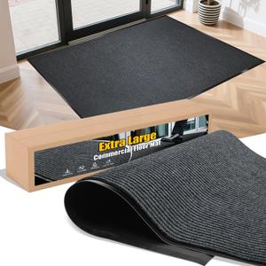 Extra Large Indoor/Outdoor Entrance Mat - 4 x 5 Feet, Rubber Border Door Mat Heavy Duty, Waterproof, Low-Profile, Easy to Clean, Rubber Entry Mat,Commercial Floor Mat, Charcoal Grey