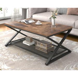 LVB Coffee Table for Living Room, 2 Tier Tea Table, 39 inch, Rustic Brown