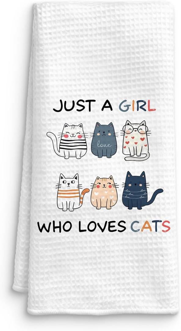 Just a Girl Who Loves Cats Kitchen Towels, Cat Hand Towels Dish Towels for Cat Lover Lady Mom Gifts Kitchen Bathroom Decor, Pet Gifts for Kitten Lovers Women Girls, 16x24 Inch