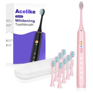 Whitening Electric Toothbrush for Adults and Kids, Rechargeable Toothbrush with 8 Brush Heads & Travel Case, 5 Modes & Smart Timer, 45000VPM Deep Clean, IPX7,One Fast Charge Last 120 Days - Pink