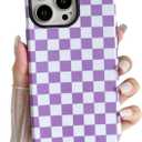 Compatible with iPhone 14 Pro Max Case Cute Aesthetic Checkerboard Checkered Phone Case for Women Girl Shockproof Slim TPU and Hard PC Protective Cover (Purple)