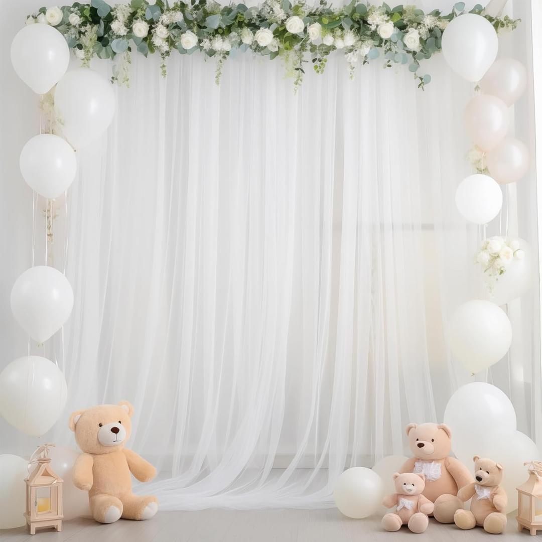 10ft X 10ft White Tulle Backdrop Curtain for Parites, Sheer Backdrop Curtains Fabric Drapes for Wedding Ceremony Arch Party Stage Decorations (10ft x 10ft(2 Panels 5*10ft))